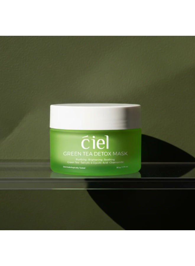 سيل (Ciel) ماسك الشاي الأخضر ديتوكس 50 جم - قناع الطين الأبيض لتنقية المسام العميقة، تقشير البشرة بحمض الساليسيليك والجليكوليك، وتهدئة فورية بالبابونج لنضارة ونعومة فائقة - Image 2